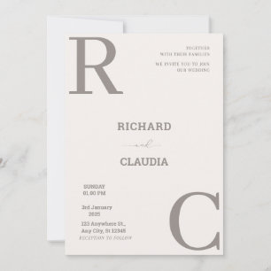 Beige and Brown Simple Minimalist Wedding Invitation