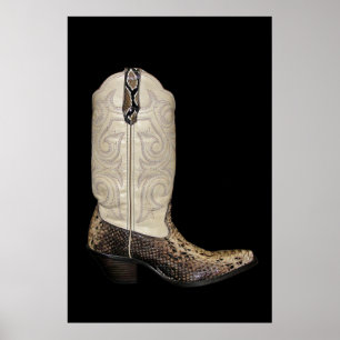 Beige and Brown Snakeskin Cowboy Boot Poster