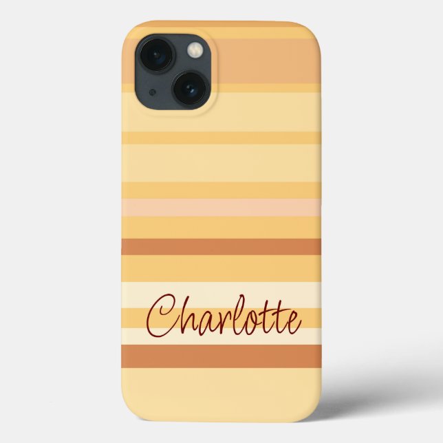 Beige and brown stripes personalised name Case-Mate iPhone case (Back)