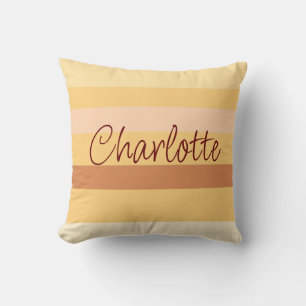 Beige and brown stripes personalised name cushion