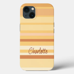 Beige and brown stripes personalised name iPhone 13 case