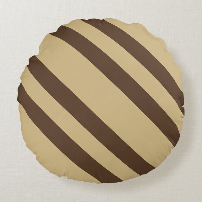 Beige And Brown Stripes Round Cushion (Front)
