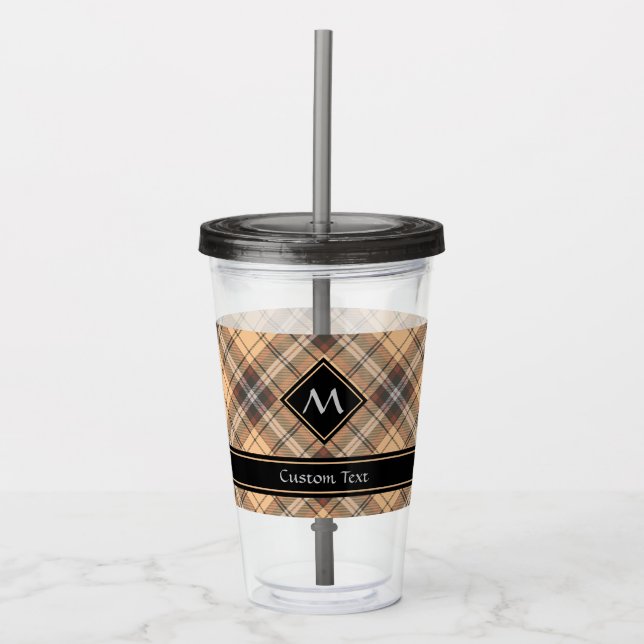 Beige and Brown Tartan Acrylic Tumbler (Front)