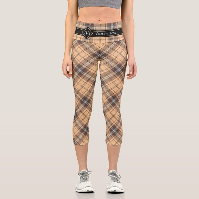 Beige and Brown Tartan Capri Leggings (Front)