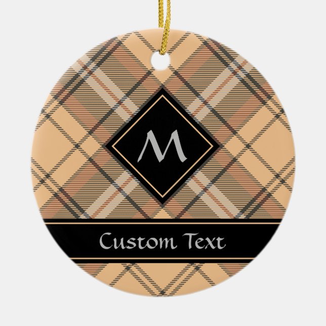 Beige and Brown Tartan Ceramic Tree Decoration (Front)
