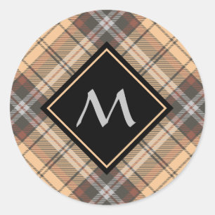 Beige and Brown Tartan Classic Round Sticker