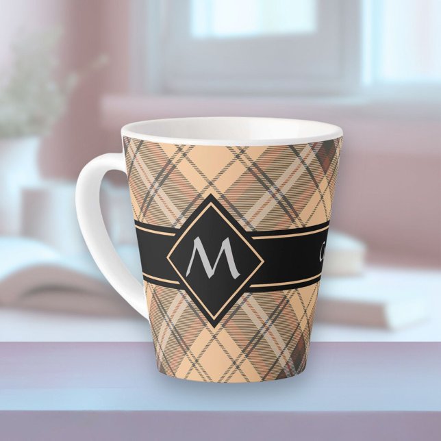 Beige and Brown Tartan Latte Mug (Creator Uploaded)