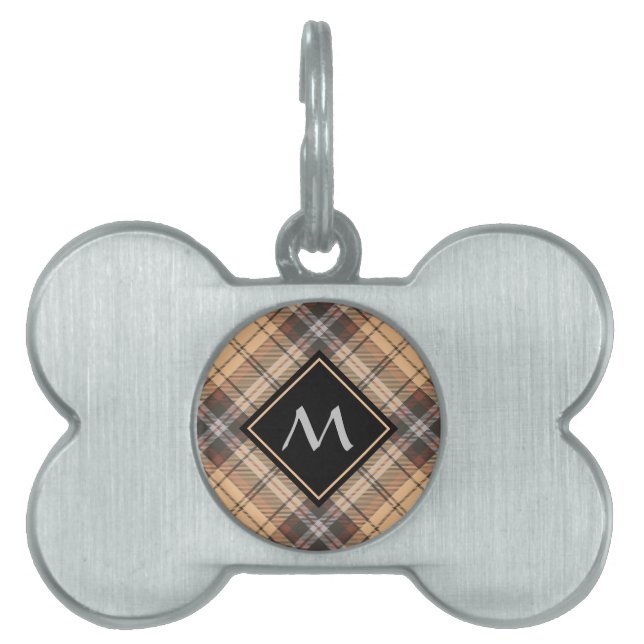 Beige and Brown Tartan Pet ID Tag (Front)