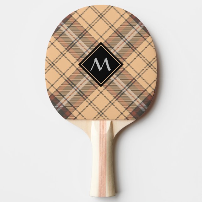 Beige and Brown Tartan Ping Pong Paddle (Front)
