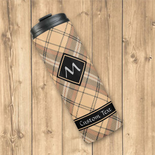 Beige and Brown Tartan Thermal Tumbler