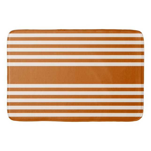Beige and burnt orange five stripe pattern bath mat (Front)