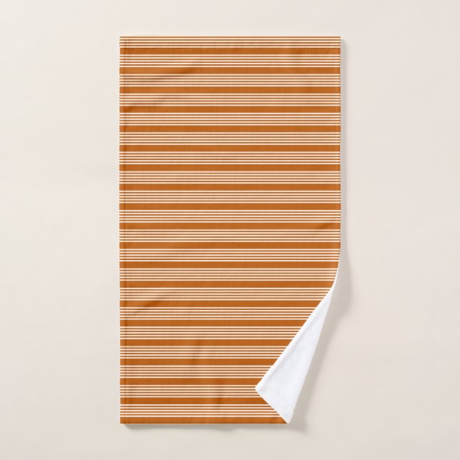 Beige and burnt orange five stripe pattern hand towel (Hand Towel)