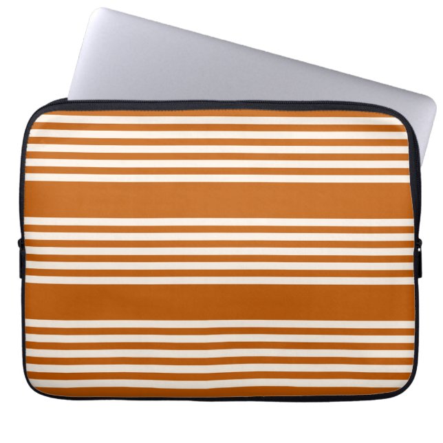 Beige and burnt orange five stripe pattern laptop sleeve (Front)