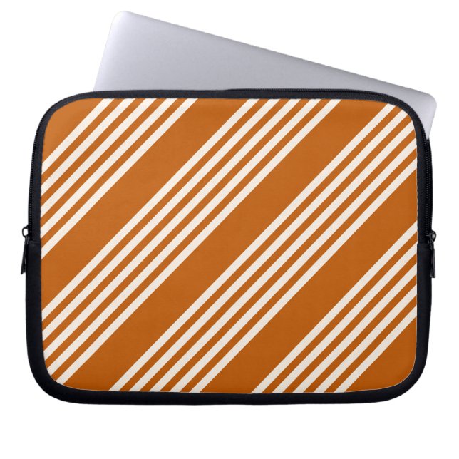 Beige and burnt orange five stripe pattern laptop sleeve (Front)
