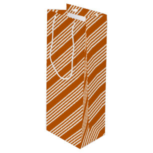 Beige and burnt orange five stripe pattern wine gift bag