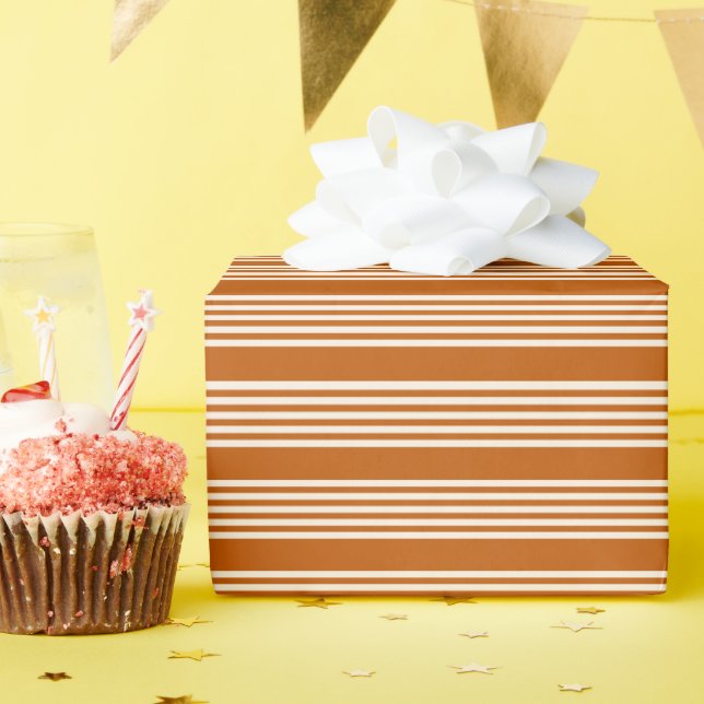 Beige and burnt orange five stripe pattern wrapping paper (Birthday Party)