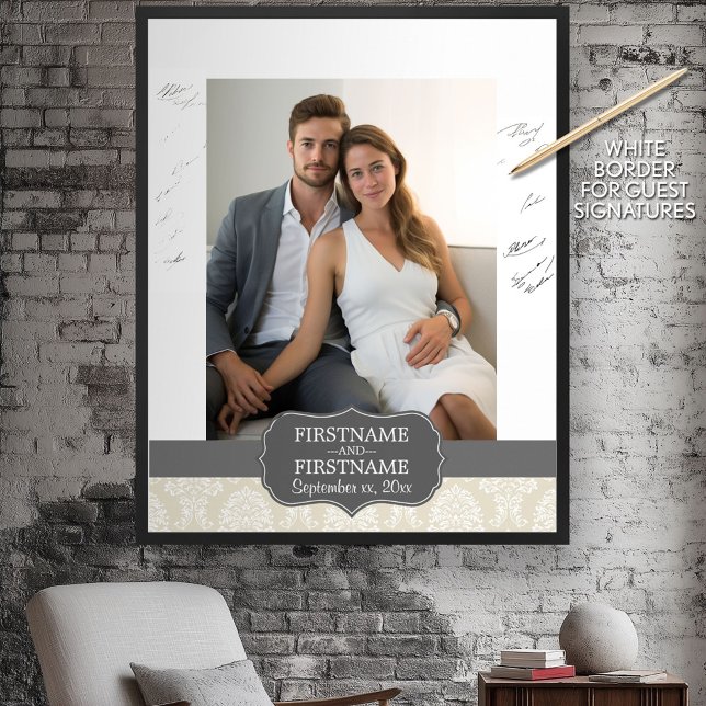 Beige and Charcoal - Guest Signature and Photo Poster (Custom Guest Book Poster)
