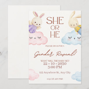 Beige And Colorfull Cute Gender Reveal Invitation