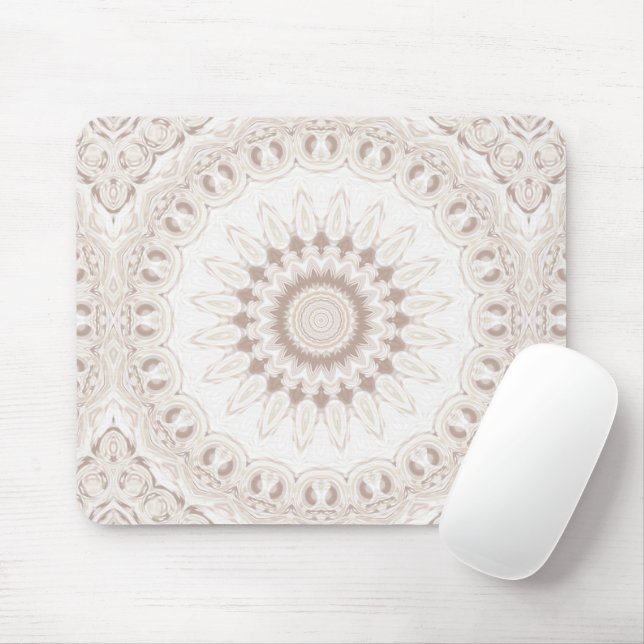 Beige and Cream Mandala Pattern Mouse Pad (With Mouse)