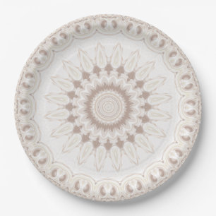 Beige and Cream Mandala Pattern Paper Plate