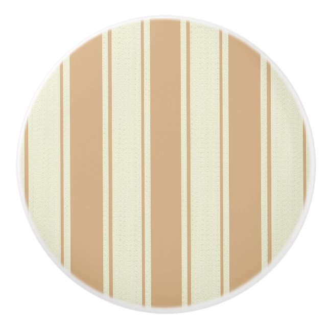 Beige and cream ticking stripes ceramic knob (Front)