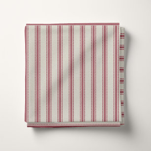 Beige and Crimson Red Classic Ticking Stripes Fabric