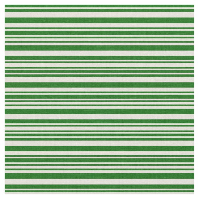 Beige and Dark Green Stripes Pattern Fabric (Close Up)