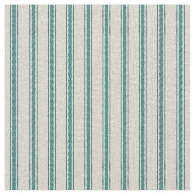 Beige and Dark Teal Classic Ticking Stripes Fabric (Close Up)
