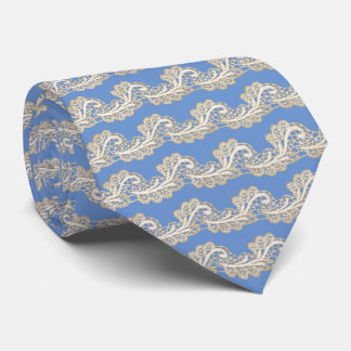 Beige and Ecru Lace on Blue or Any Colour Tie