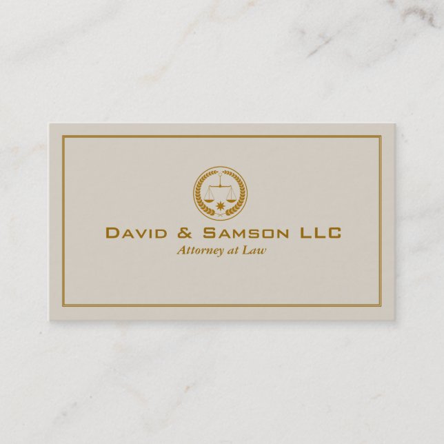 Beige And Gold Classic Attorney At Law 2 Business Card (Front)