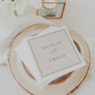 Beige and Gold Simple Classic Wedding Napkin