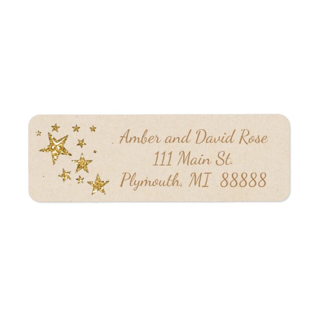 Beige and Gold Star Christmas Address Label (Front)