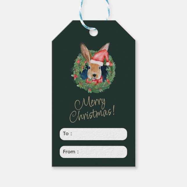 Beige and Green Christmas Greeting Tag (Front)