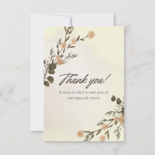 Beige and Green Floral Watercolor Thank You card