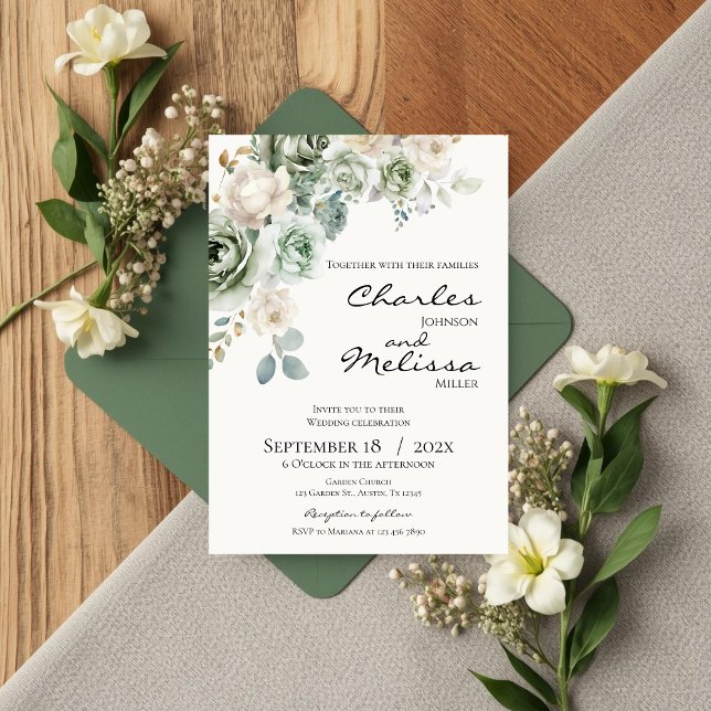 Beige and green Flowers Wedding Invitation (Creator Uploaded)