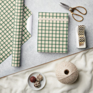 Beige And Green Plaid Elegant Wrapping Paper