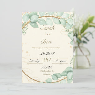 Beige and green wedding invitation