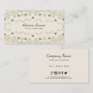 Beige And Grey Flowers Business Card