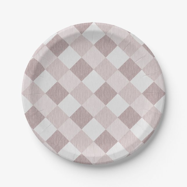 Beige and Grey Geometric Patchwork Pattern Oblique Paper Plate (Front)