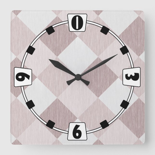 Beige and Grey Geometric Patchwork Pattern Oblique Square Wall Clock (Front)