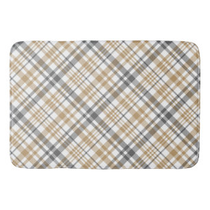 Beige And Grey Plaid  Bath Mat