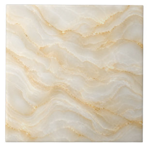 Beige and Ivory Onyx Effect with Gold Waves Tile
