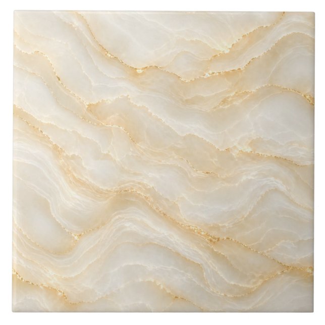 Beige and Ivory Onyx Effect with Gold Waves Tile (Front)