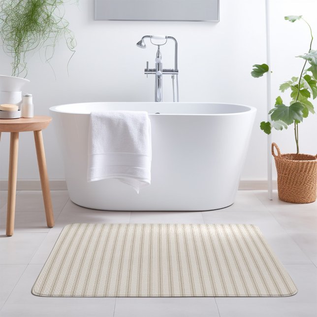 Beige and Ivory Ticking Stripes | Modern Farmhouse Bath Mat (Creator Uploaded)