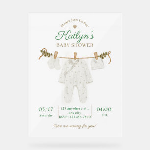 Beige and Light Green Baby Shower Invitation   Acrylic Sign
