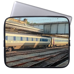 Beige and maroon train laptop sleeve