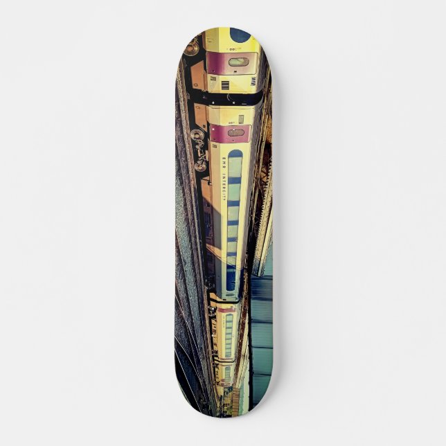 Beige and maroon train skateboard (Front)