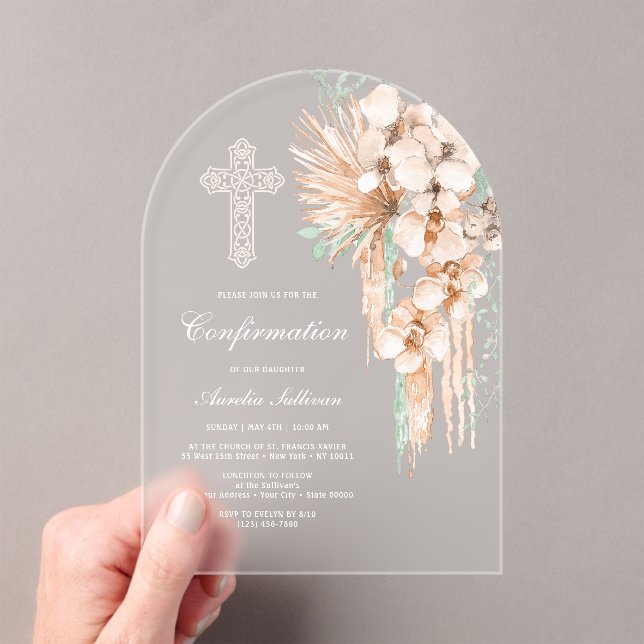 Beige and Mint Bouquet Arch Confirmation Acrylic Invitations (Insitu (Handheld))