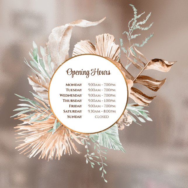 Beige and Mint Bouquet Opening Hours Window Cling (Creator Uploaded)