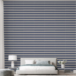 Beige and Navy Blue Nautical Stripes Wallpaper